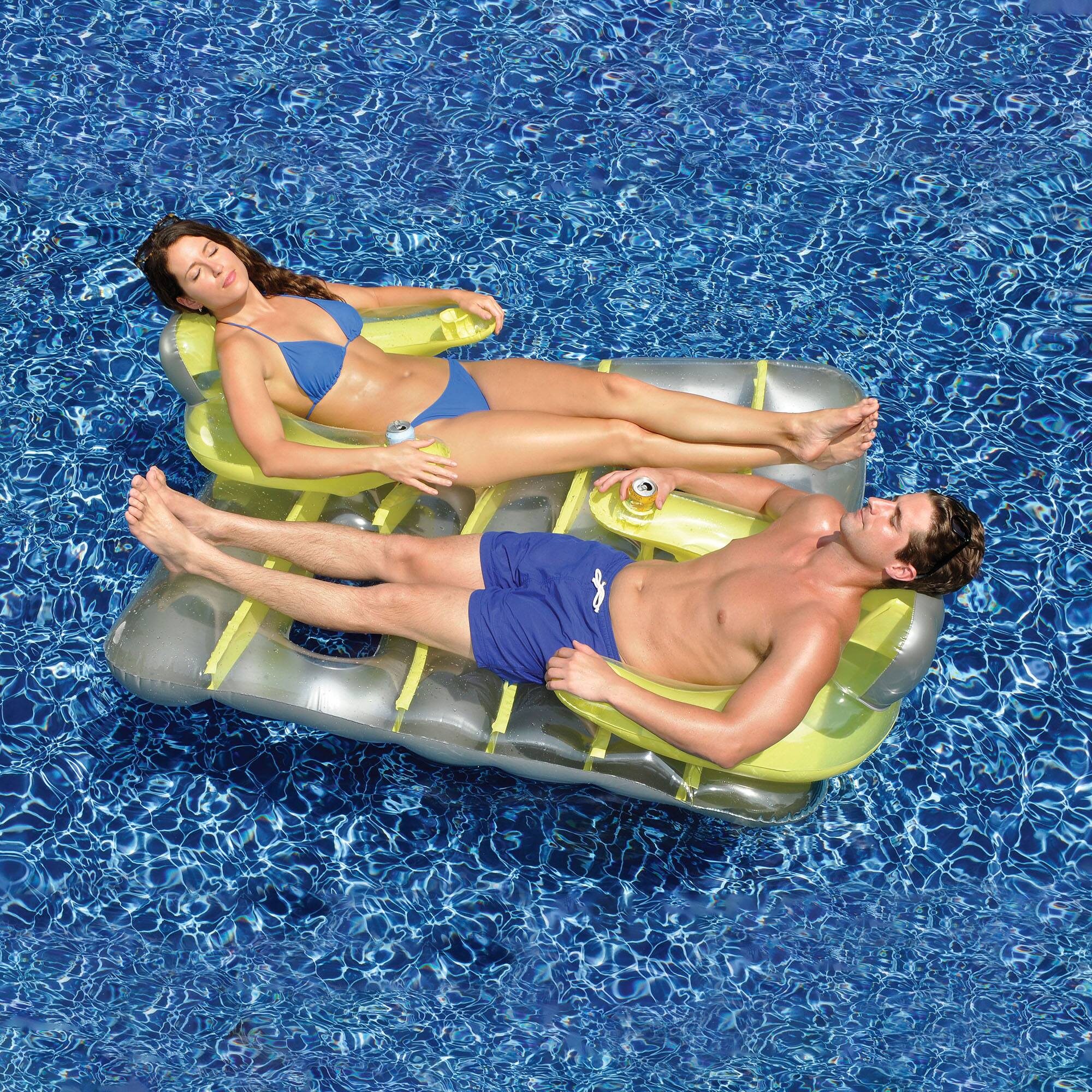 66" Yellow and Silver Inflatable Face-To-Face Pool Raft Dual Air Mattress